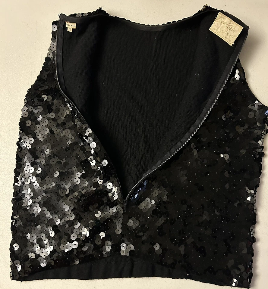 Vintage Fashion 1960's Mod Sequined Top Anne Rubin Imports - I Magnin & Co Sz 14 - Image 3 of 4