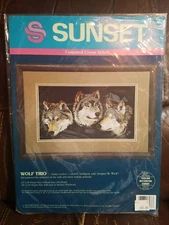 Wolf Trio #13576 Sunset Cross stitch Kit New/Unopened M. Wick 14" x 8"  B21