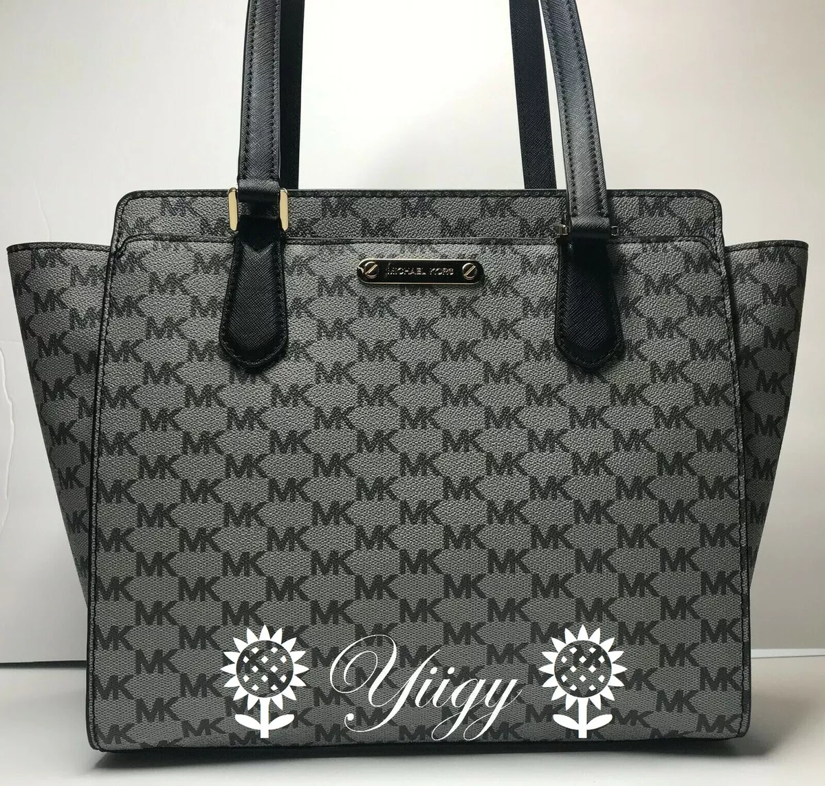 Buy the Michael Kors Monogram Tote Bag Black