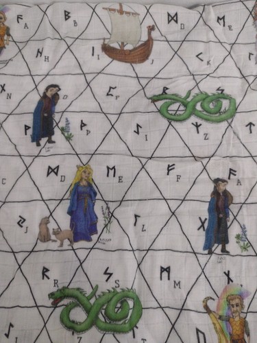 Swaddle Blanket Viking Themed Fabric Gauzey Norse Baby Mythology Print With Flaw - Picture 5 of 15