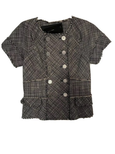 New $278 Womens BCBG Max Azria Tweed Short Sleeved Jacket Blue Tan X-Small U31 - Picture 2 of 6