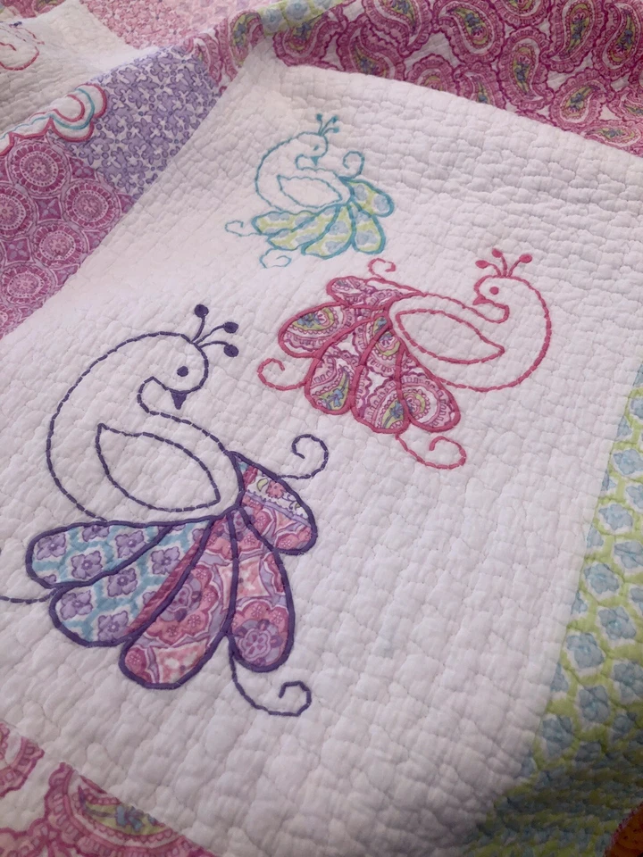 Edredón doble ELEPHANT ISLAND rosa cachemira verde pavo real púrpura floral bordado Foto 3 de 4