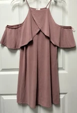 Alya Cold Shoulder Shift Shirt-Dress Womens S Mauve Modal Soft Comfy Francesca's