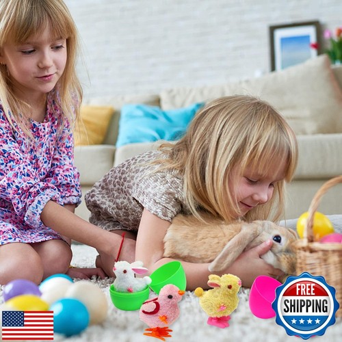 8 Pack Prefilled Easter Eggs with Colorful Wind-Up Jumping Bunnies and Chicks - Picture 5 of 5