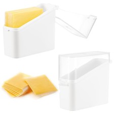 PARBEE Sliced Cheese Container for Fridge, 2 Pack Airtight Clear Slice white