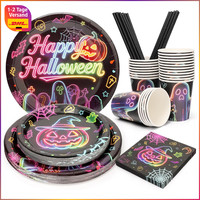 Halloween Geschirr 125 StüCk Pappteller Servietten Neon Party Deko