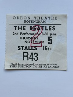Beatles original 1964 Ticket Stub Nottingham Odeon Theatre Thursday November 5th
