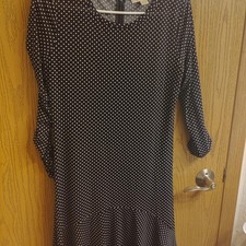 Michael Kors Black White Polka Dot Long Sleeve Sheath Crew Knee Dress Size S