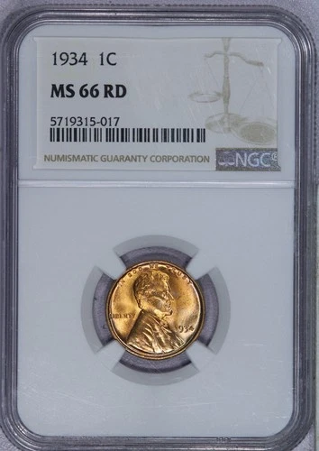 1934 Lincoln Cent 1C NGC MS66 RD