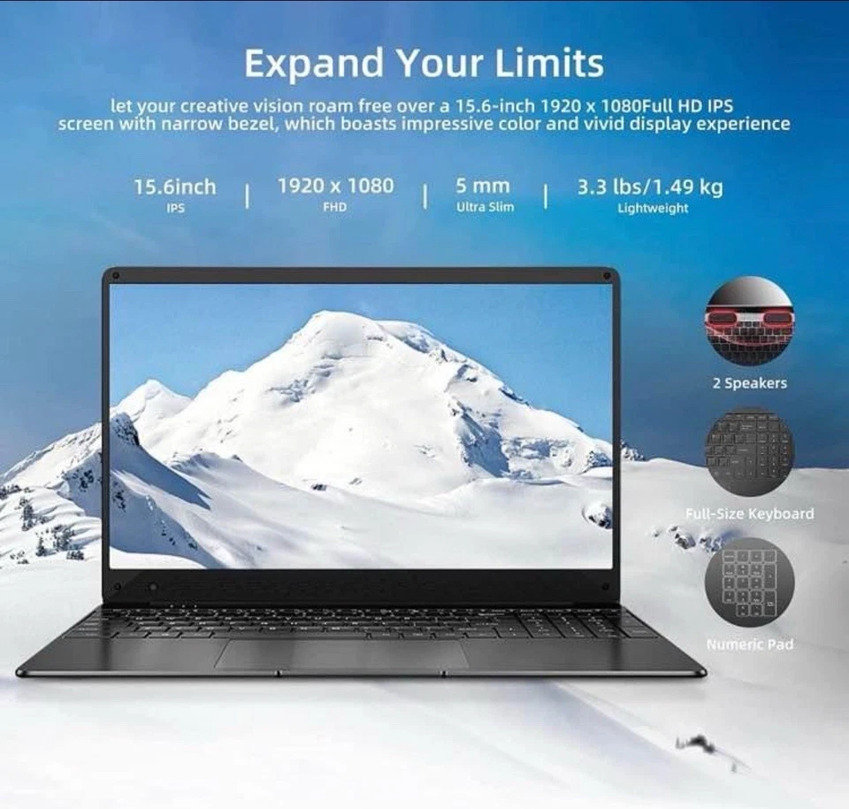 DaySky Windows 10 Laptops, 12GB DDR4 RAM, 256GB M.2 SSD, 15.6 Inches FHD - Image 3 of 4