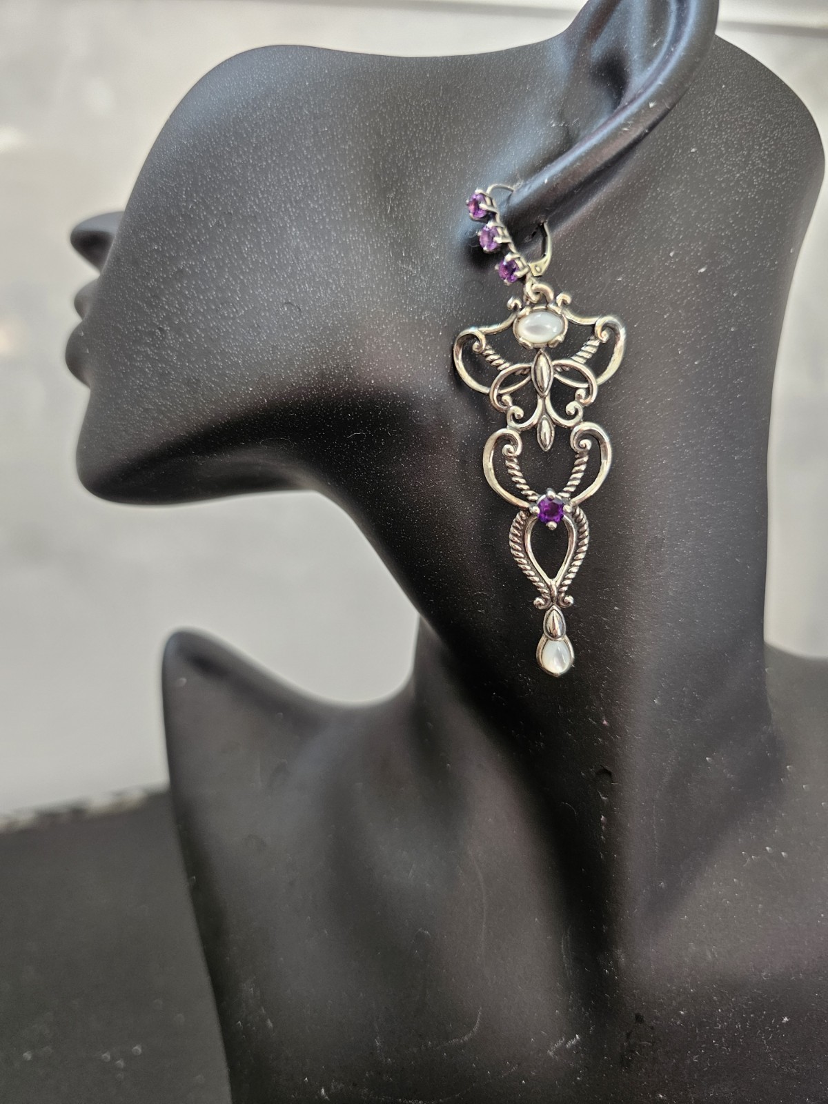 CarolynPollackReliosSterlingSilverChandelierEarrings3"AmethystMOP