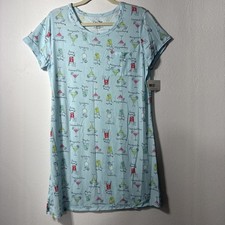CORAL BAY COOLING SLEEP WEAR WOMEN PAJAMA DRESS BlUE COCKTAIL PATTERN SIZE M