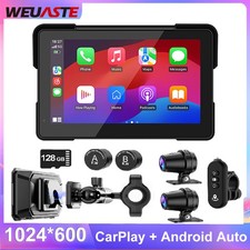 7" Portable Touch Screen Motorcycle Navi CarPlay Android Auto Dual 2K Dash Cam