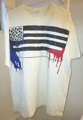 Wearable Handcrafted America Flag Art Vintage Tee Single Size L Unique 1 of 1
