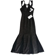 NEW NW Nightway Gown Sleeveless Keyhole Halter Neck Long Black Glitter Sz 6
