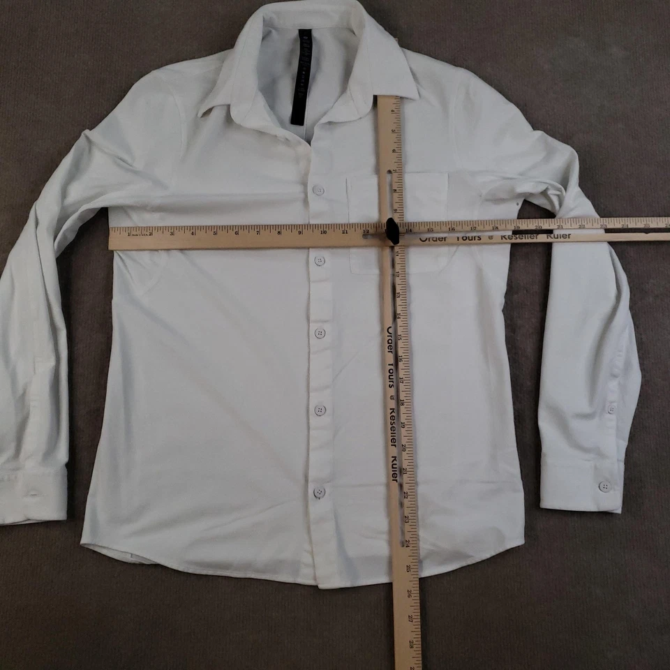 Lululemon 衬衫男式小号白色纽扣弹力棉质长袖休闲 — 第 2/4 张图片