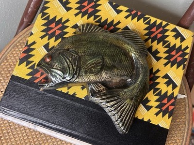 Vintage Large Mouth Bass Dark Green Iridescent Hand Painted Plaster Cast Resin