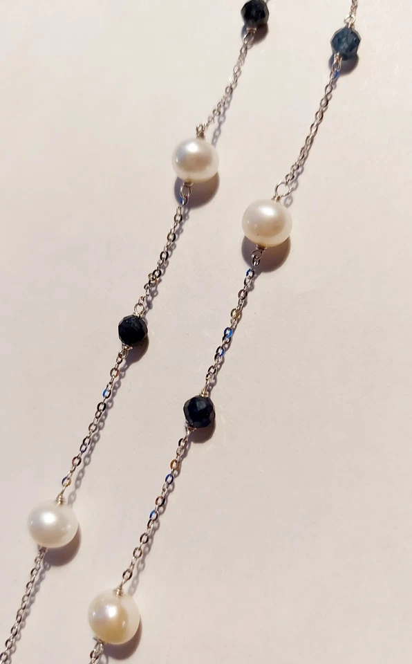 collana in argento 925 pietre zaffiro blu sfaccettato perle idea regalo natale - Immagine 4 di 4