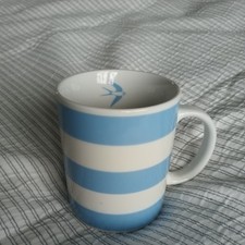 WAITROSE SWEET PEAS & SWALLOWS BLUE WHITE STRIPED PORCELAIN MUG CUP COFFEE TEA 