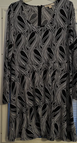 Abito MICHAEL Michael Kors bianco e nero manica lunga lunghezza ginocchio aderente taglia XL