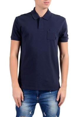 Versace Collection Men's Navy Blue Pocket Short Sleeve Polo Shirt US XL IT 54