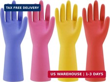 Rubber Kitchen Dishwashing Gloves - 4 Pairs Colorful Reusable Household Cleaning