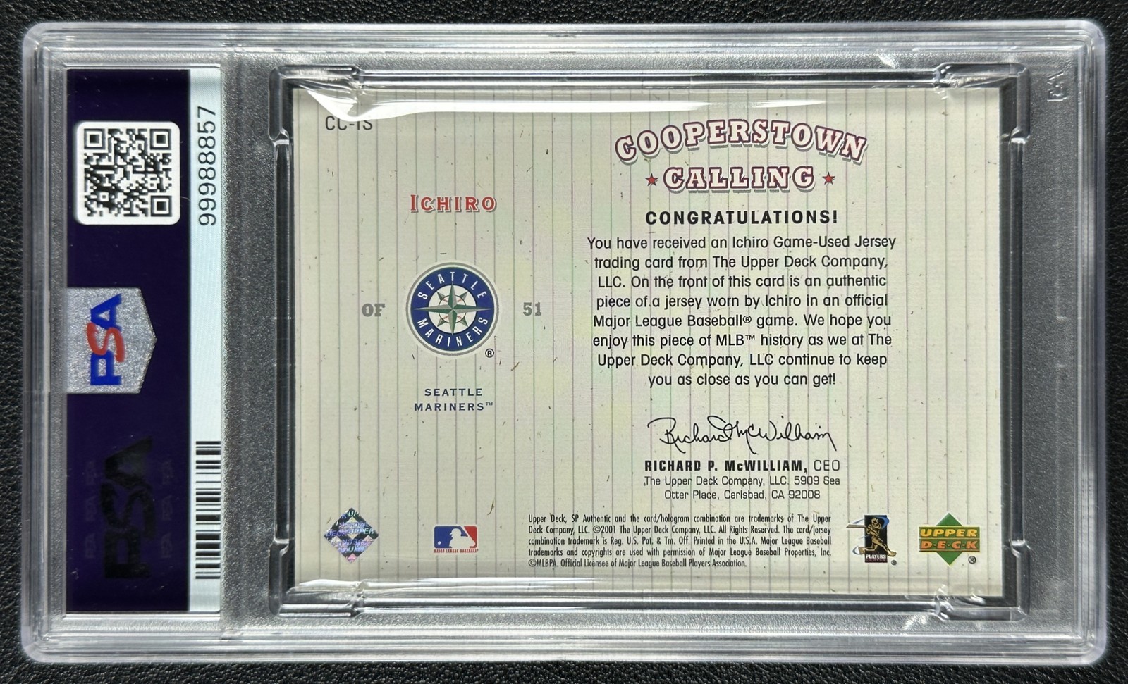 ICHIRO SUZUKI PSA 9 2001 SP AUTHENTIC ROOKIE COOPERSTOWN CALLING GU JERSEY POP 1 view 2