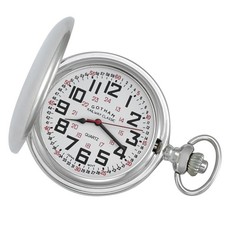 Gotham Men's Silver-Tone Railroad Polished Finish Covered Quartz Pocket Watch