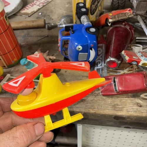 Vintage Fisher Price little people yellow/red helicopter for airport Pilot
