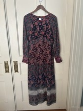 Cabi Floral Mixed Print Boho Maxi Dress Womens Size Large Blue Pink Cottagecore