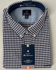 BEN SHERMAN Men  s Original Oxford Long Sleeve Dress Casual Shirt BLUE Plaid XXL