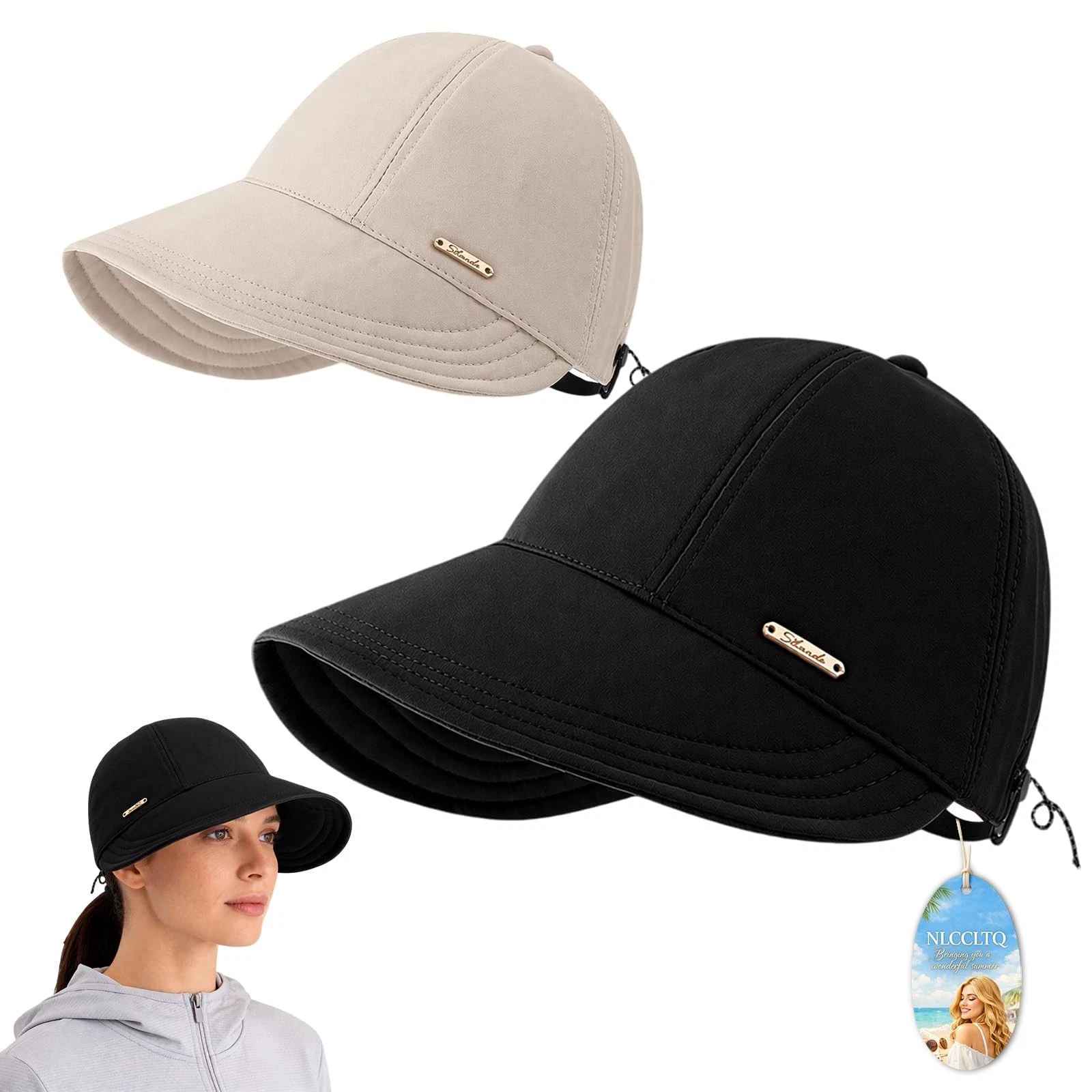 2 Pack Packable Sun Hats for UPF 50 Pony Tail Cap Sombreros para El Sol De Mu...