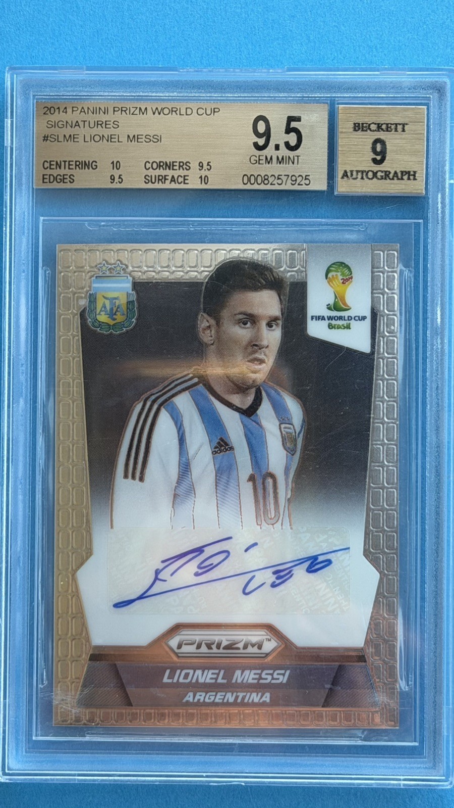 2014 Panini Prizm Lionel Messi Signatures World Cup #SLME BGS Gem Mint 9.5Auto 9