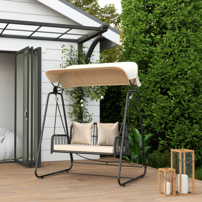 Outsunny Hollywoodschaukel Rattan 2-Sitzer Gartenschaukel Hängebank bis 240 kg