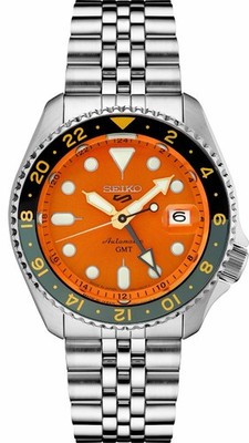 Seiko 5 Sport GMT Automatic Men s Watch Orange Dial Full Set 42.5mm- SSK005