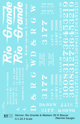 K4 G 1:20.3 Scale Decals Rio Grande DRGW 30 Ft Narrow Gauge Boxcar White