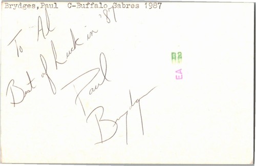 1980's -Paul Brydges- Signed/Autograph/Auto Postcard Buffalo Sabres NHL