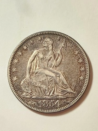 1854 AU+++ Excellent Seated Liberty Half Dollar Rare Nice Luster