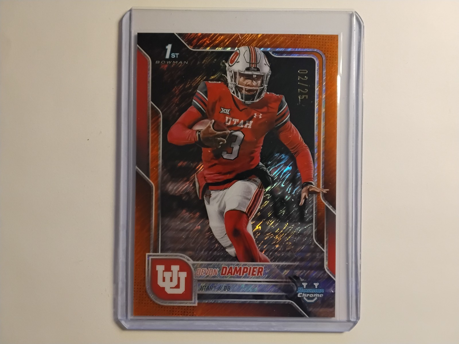 2025 Bowman University Chrome - Devon Dampier #3 Orange Shimmer Refractor  02/25