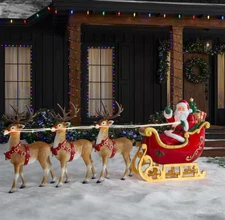 Home Depot 9 ft Giant-Sized LED Santa's Sleigh with Reindeer Holiday NEW IN-HAND