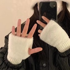 Women  s Winter Fingerless Gloves Warm Soft Plush Knit Half Finger Mittens Luxury