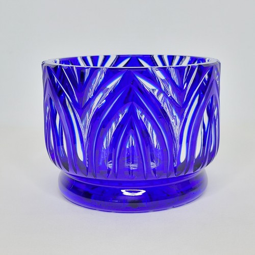 Vintage Czech Bohemian Cobalt Blue Cut To Clear Crystal Bowl