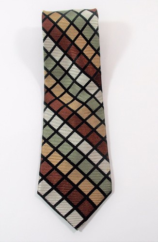 Corbata clásica para hombre Craft & Barrow marrón verde oro a cuadros 100 % seda - Imagen 9 de 9