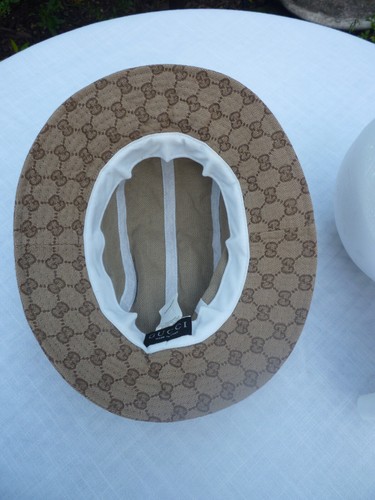 Authentic Gucci Beige Bucket Hat GG Red/Gold Web Poly/Spandex Canvas Rare HTF - Picture 7 of 12