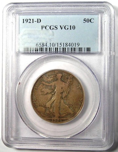 1921-D Walking Liberty Half Dollar 50C Coin - Certified PCGS VG10 - Rare Date! - Picture 2 of 4