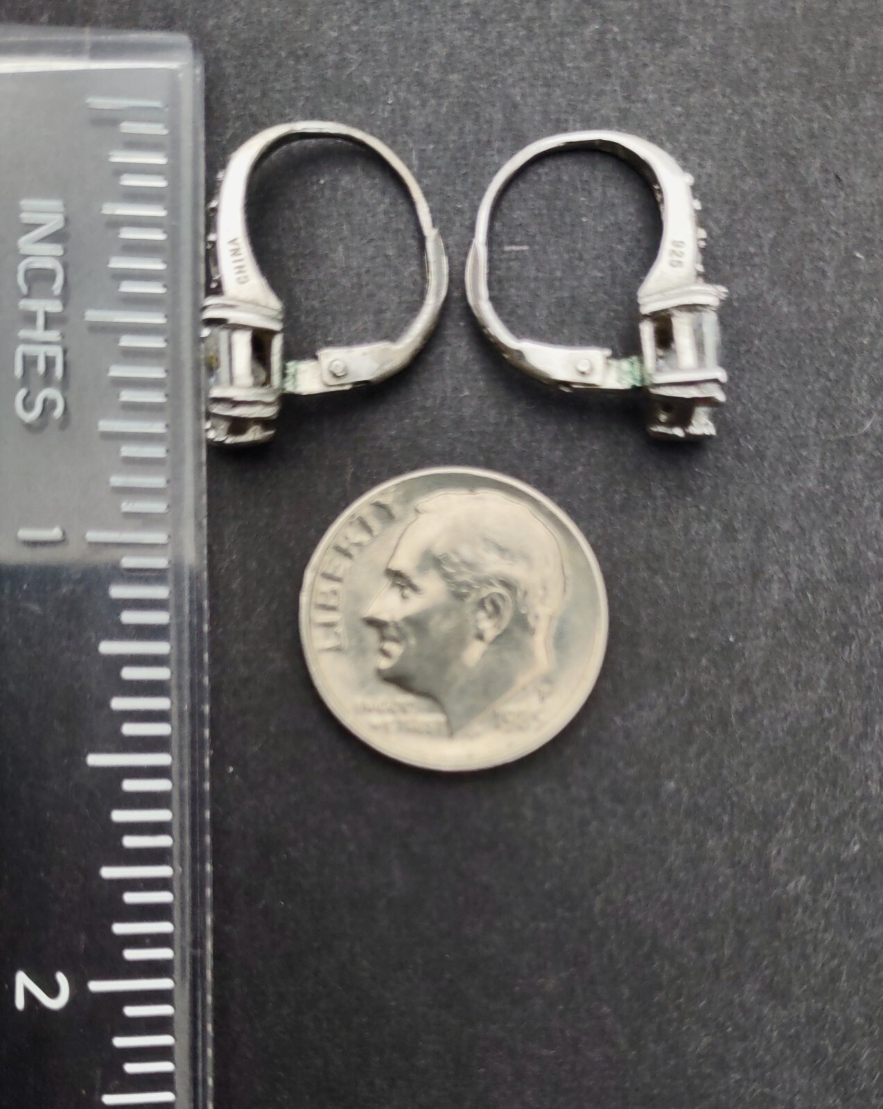 925 Silver Dressy Pierced Lever Back Earrings with 5mm Square CZs - Picture 3 of 4