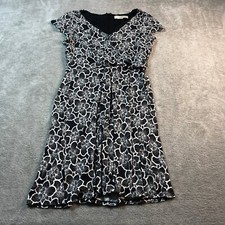 LOFT Dress Women's 6 Black Floral Print Dress White Career Casual V Neck Formal