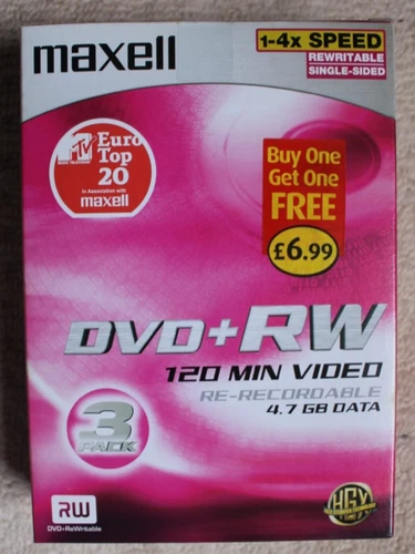 Maxell DVD+RW 4.7GB 120 Min 4X Speed Video Disc New & Sealed 3 Pack High Quality