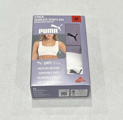 Puma Women's 2-Pack Square Neck Seamless Sports Bra, Purple/White, Size M