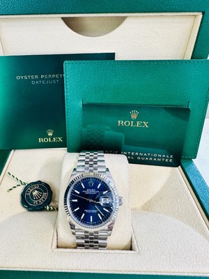 Rolex 126234 Stainless Steel Datejust 36mm Fluted Bezel Blue Index Dial Jubilee